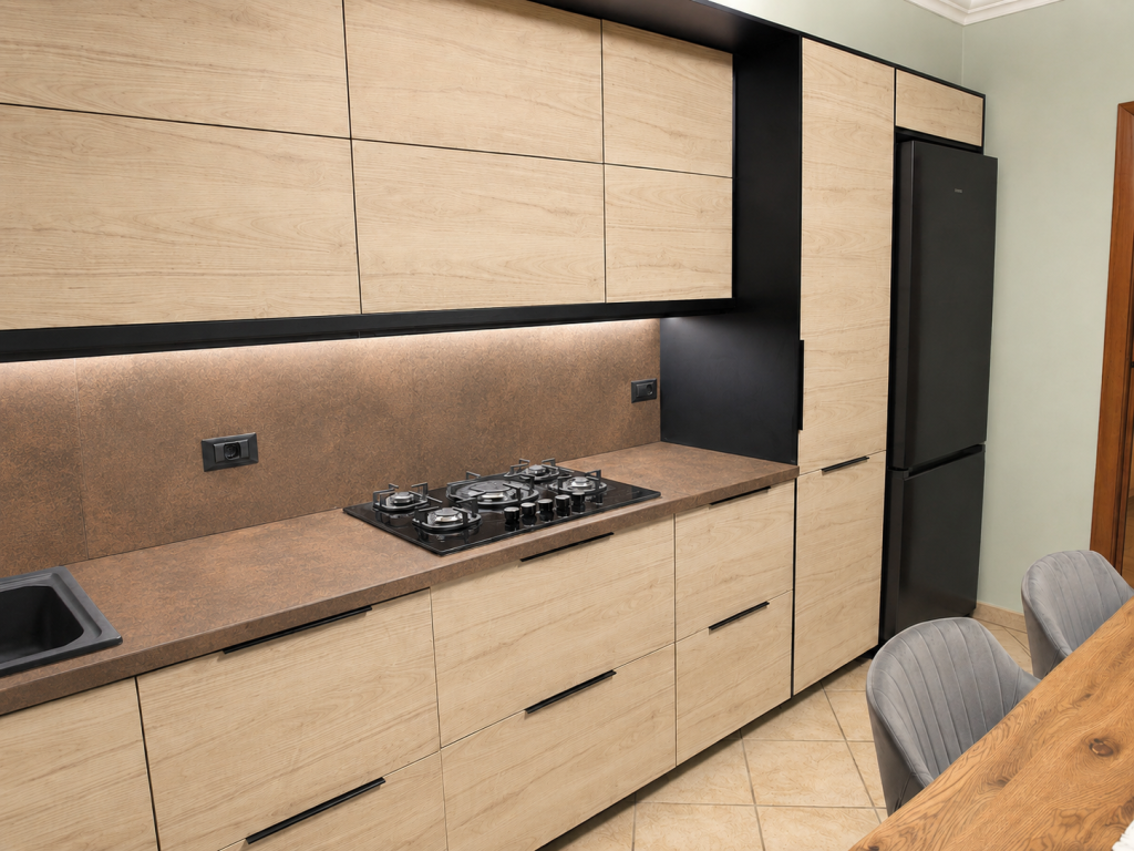 Risultato top cucina effetto corten con elettrodomestici appoggiati